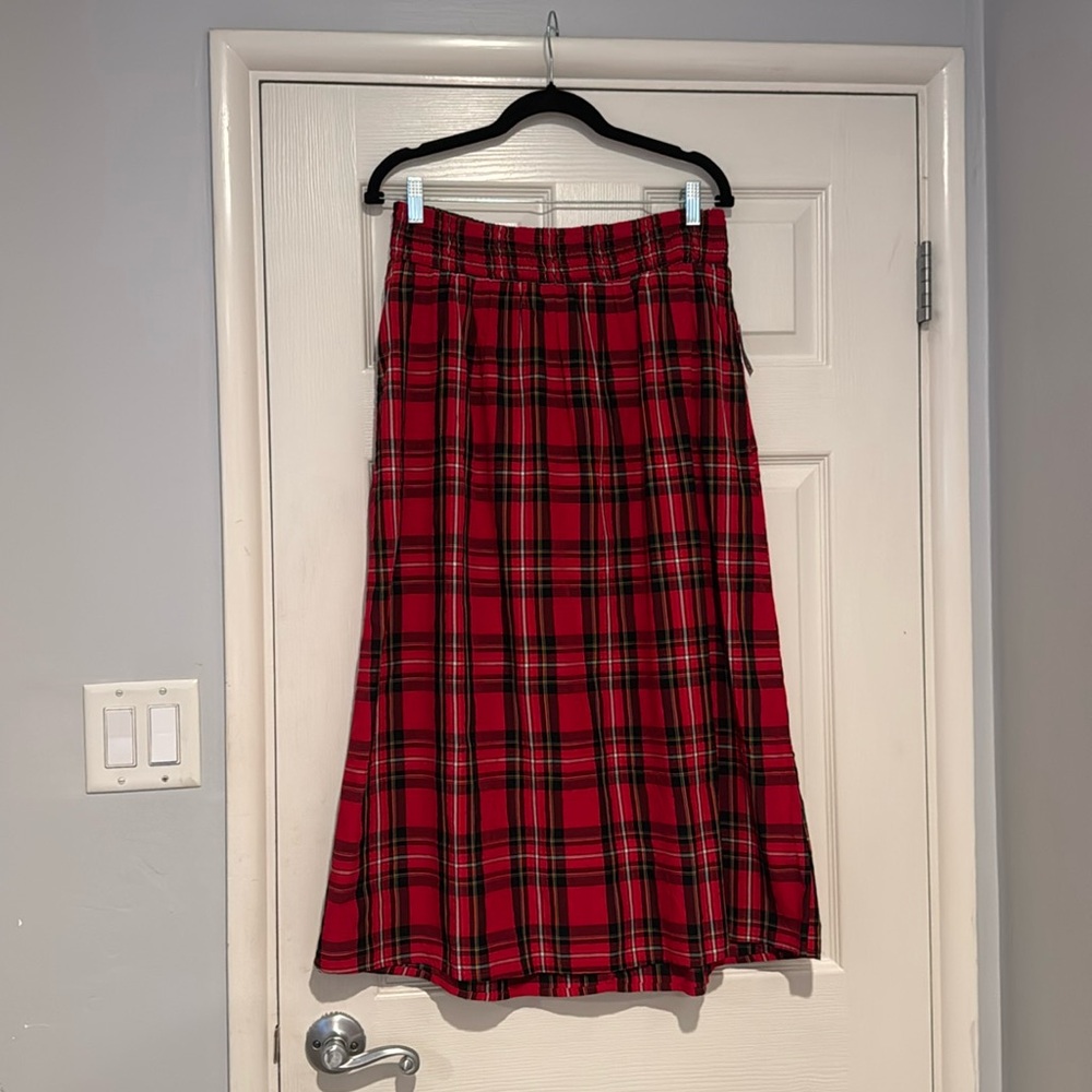 Red Plaid Midi Skirt